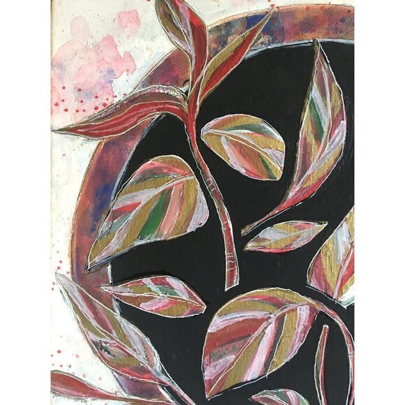 Pink Plant Painting - Boho Plant Art in Floating Wood Frame, Modern Office Decor - Picture 4 of 9